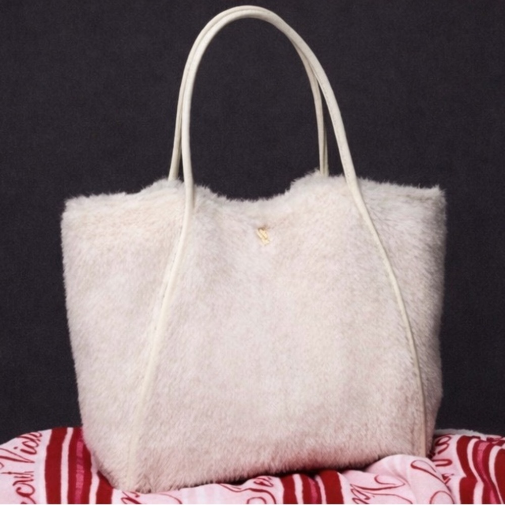 Victoria's Secret Plush faux fur Cream Tote, NWT